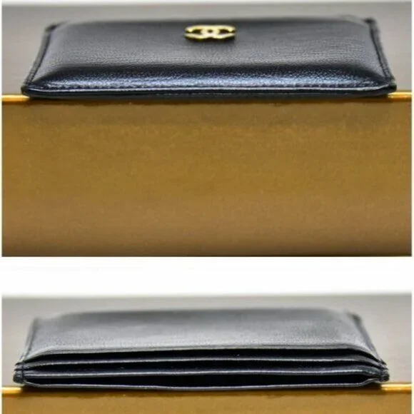 Authentic CHANEL CC Grained Leather Classic Card Holder Case Wallet Gold Black - Picture 7 of 11